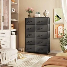 Tall Black Dresser For Bedroom With 10 Drawers, Chest Of Drawers, Dressers Bedroom Furniture, Storage Organizer Unit With Fabric Bins For Closet, Hallway, Living Room, Entryway Christmas - Black - View 4
