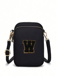 1个休闲时尚斜挎包，带手机袋和竖款零钱包，适合女孩、旅行、返校、送礼（包含DIY字母贴纸） - 黑色 - 查看 21