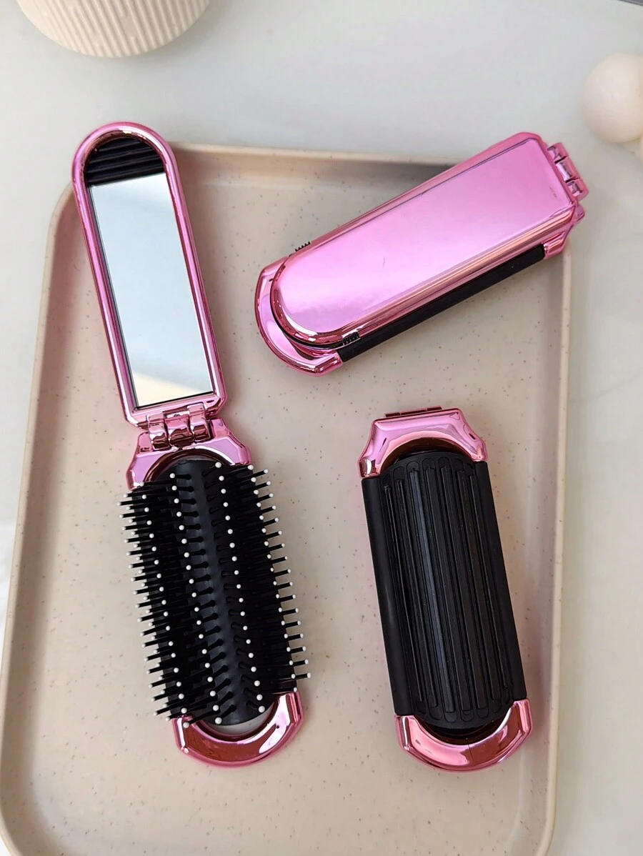 1 件粉色光泽电镀可折叠梳子，附带小镜子，便携式紧凑设计，发刷，梳子，美发工具，理发沙龙美容旅行必需品的美发产品和配件，返回学校，旅行度假必需品，女士发饰，刷子，发刷，边缘刷，刷头发，发梳，梳头发，顺发刷，球刷，迷你发刷，发刷套装，木梳，发刷，刷子，梳子，光滑后刷，发刷，边缘刷，刷头发，发梳，发刷套装，梳头发，迷你发刷，顺发刷，发刷，头发，配件，美发产品，美发工具，美发用品，护发，卷发刷，理发师，理发配件，美发设备，小梳子，迷你发刷，旅行必需品，旅行必需品，发型，美发