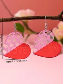 1 Pair Pink Acrylic Heart Shape "LOVE" And Sexy Lip Earrings, Romantic Valentine's Day Jewelry Accessories, Gift For Girlfriend/Wife, Valentine's Day Gift Valentines,Mom,Mother,Mother's Day,Gift