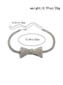 1入組流行女款蝴蝶結項鍊，短吊墜式頸圈，銅材質嵌鑲鑽石，適用於派對 - 彩色 - 查看 4