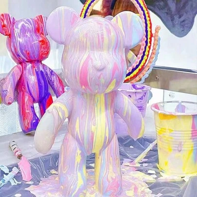 手工制作的流体熊雕塑装饰，DIY 流体熊绘画礼物，家居装饰，纯白色无需油漆，可以 DIY 添加颜色，适用于客厅、卧室和餐厅，节日礼物，冬季 DIY（不含油漆）