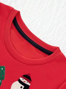 1 Stück lässiger Weihnachtsmotiv bestickter Grafik Pullover für Kleine Jungen, Langarm, modisch für Herbst/Winter