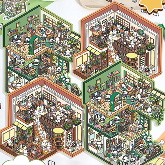 3 pezzi adesivi + 1 carta scena, adesivi per scena di cartoni animati di grandi dimensioni, collage di scene in 3D stereoscopico creativo e in miniatura, versione ingrandita, adesivi per sollievo dallo stress e fai da te carini, casa in miniatura educativa, adesivo per lo stoccaggio, adesivi per scene pretagliate, adesivi per casa in miniatura 3D impilabili e stereoscopici