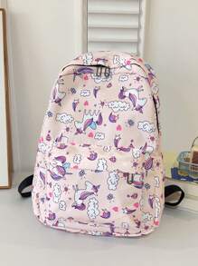 3 件/套印花休闲背包大容量背包儿童背包背包预备式学校时尚背包。大容量包。带保温午餐袋。书包，书包，书包，书包，背包，背包，学校背包，背包学校 - 粉色 - 查看 3