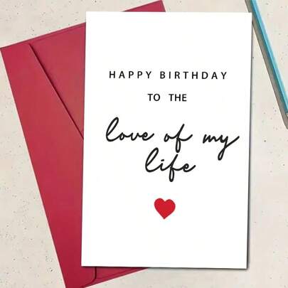 1/2/5/10pcs Romantic 'Happy Birthday To The Love Of My Life' Card With Elegant Red Heart - Perfect For Lovers & Partners, Ideal Valentine's Day Gift, Blank Page Inside, Perfect Gift For All Kinds Of Holidays, Anniversaries, Holiday Parties, Birthday Parties, Banquets And Special Occasions