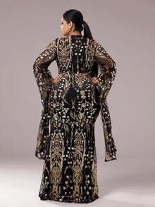 seomiscky Women Plus Size Elegant Contrast Sequin Bodycon Formal Evening Dress, Party Dress, Wedding Guest Dress,Gown - Gold - View 6