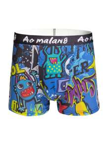 10pcs Men's Fashion Printed Low Rise Briefs, Graffiti Pattern Stretchy Comfortable Boxer Briefs, Sports Shorts, Novelty Underwear, Cycling Shorts - Multicolor - View 4