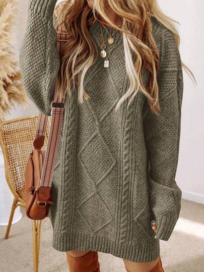 Women Knitted Sweater Dress, Loose Fit, Suitable For Office, Vacation And Casual Wear, Spring/Summer