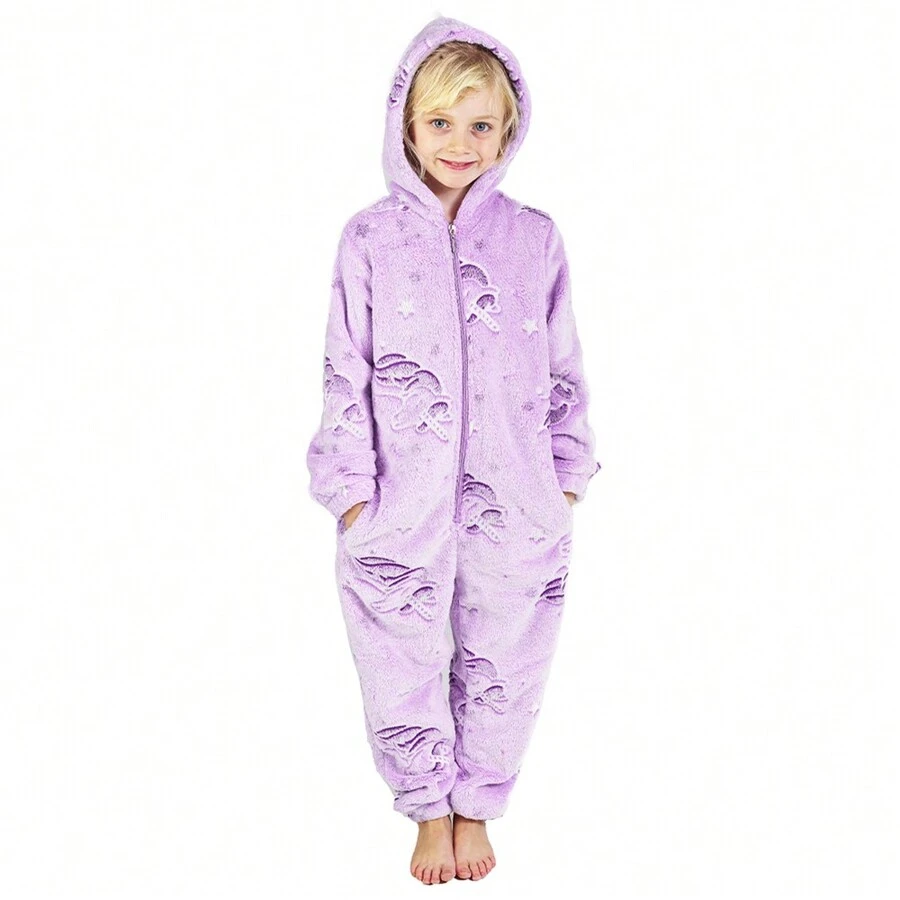 Glow In The Dark  Rainbow Unicorn Pyjama 3-14 Years Old - Purple - View 1