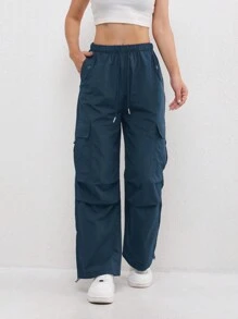 Damskie spodnie cargo typu outdoor, szybkoschnące, z wieloma kieszeniami i wysokim stanem, proste nogawki, nadające się do prania