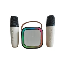 新款 K12 卡拉 OK 迷你便携式蓝牙音箱集成麦克风适用于家庭卡拉 OK 带 1-2 个无线麦克风 HiFi 家庭唱歌扬声器，户外便携式音箱带 LGB 灯