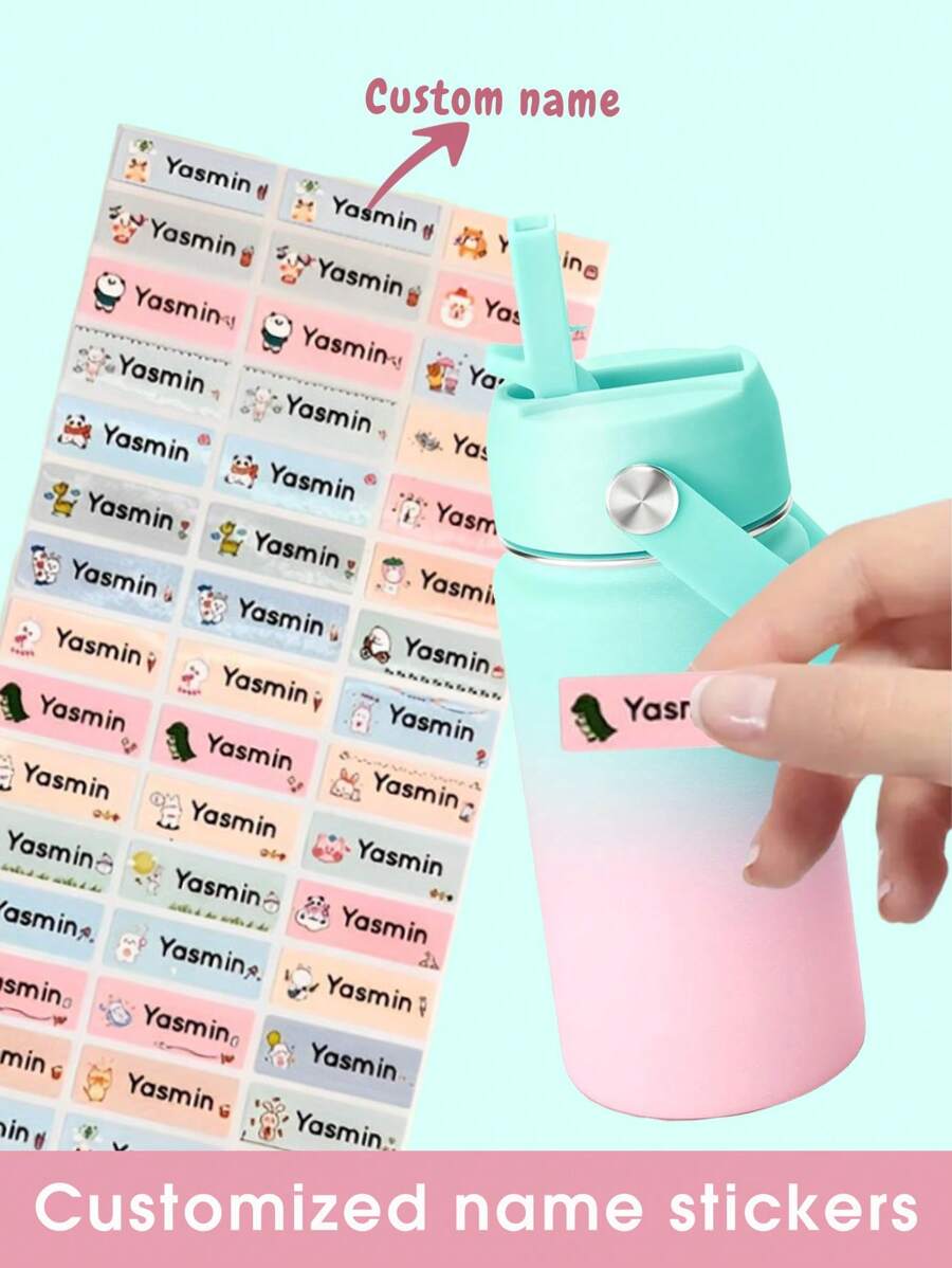 60/120/180/240pcs Customized Name Stickers, Name Labels, Personalized Stickers, Waterproof - Suitable For School And Daycare - Customizable Stickers Can Be Used Almost Anywhere, Perfect Gift For Family, New Year, Back To School, Fashionable Autumn, Children, Customized Children Growth Memento - Multicolor - View 1