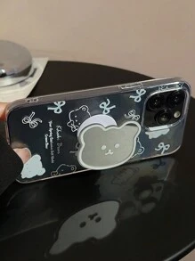 GUCADI 1 Stück minimalistischer Nische Schleife Bär Spiegelständer weiche Hülle, süße Volle Abdeckung Handyhülle kompatibel mit Apple iPhone 16/15/14/13/12/11 Serie - Verschiedenfarbig - Übersicht 9