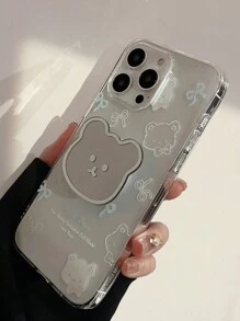 GUCADI 1 Stück minimalistischer Nische Schleife Bär Spiegelständer weiche Hülle, süße Volle Abdeckung Handyhülle kompatibel mit Apple iPhone 16/15/14/13/12/11 Serie - Verschiedenfarbig - Übersicht 5