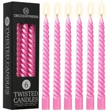 Deco Express Dinner Candles 6 Pack 6 Hours Twisted Non Drip Coloured Spiral Long Lasting Hours Burn Scented - Pink - View 1