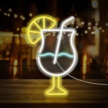 Insegna al neon a LED alimentata tramite USB - Disegno multicolore di un bicchiere da cocktail con fetta di limone - Decorazione da appendere a parete con interruttore per feste, bar, caffetterie, club, studi, gallerie, negozi - Senza batteria, 15,75x10,03 pollici, 1 pezzo
