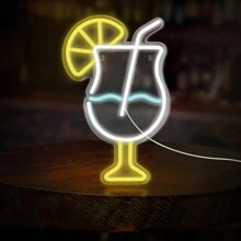 Insegna al neon a LED alimentata tramite USB - Disegno multicolore di un bicchiere da cocktail con fetta di limone - Decorazione da appendere a parete con interruttore per feste, bar, caffetterie, club, studi, gallerie, negozi - Senza batteria, 15,75x10,03 pollici, 1 pezzo