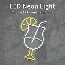 Insegna al neon a LED alimentata tramite USB - Disegno multicolore di un bicchiere da cocktail con fetta di limone - Decorazione da appendere a parete con interruttore per feste, bar, caffetterie, club, studi, gallerie, negozi - Senza batteria, 15,75x10,03 pollici, 1 pezzo