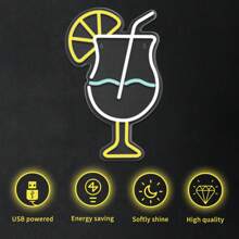 Insegna al neon a LED alimentata tramite USB - Disegno multicolore di un bicchiere da cocktail con fetta di limone - Decorazione da appendere a parete con interruttore per feste, bar, caffetterie, club, studi, gallerie, negozi - Senza batteria, 15,75x10,03 pollici, 1 pezzo