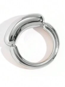 MamacitaSlay 1 件欧美极简主义独特小众钛钢18K镀金撞色创意粗线笑脸戒指 - 戒指 - 查看 18