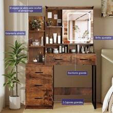 Multifunctional Dressing Table With 5 Drawers And Led Light Touch Mirror,Vanity Desk With Mirror And Light,3 Lighting Modes Adjustable Brightness,European Style Dressing Table With Drawers, Makeup Vanity Table For Bedroom,Gifts For Girls And Women - 白色 - 查看 4