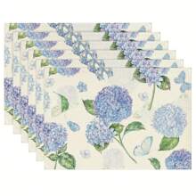 Decoração de mesa de primavera com borboleta de hortênsia aquarela, jogo americano de mesa com flor de caminhão xadrez de búfalo azul-claro, preto e branco, jogo americano chinês de primavera com ervas e flores silvestres azuis, conjunto de 4 peças, jogo americano de mesa de primavera vintage, perfeito para decoração de refeições de cozinha de festa - multicolorido - Ver 12