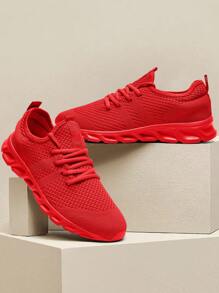 Men's Non Slip Flat Sneakers Mesh Lightweight And Breathable Casual Sports Shoes Outdoor Fashion Running Shoes Comfortable Walking Shoes Red - Red - View 4