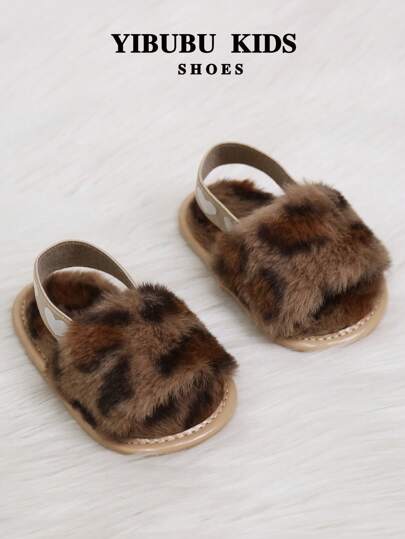 粉色婴儿鞋，豹纹女婴拖鞋，温暖舒适的女婴凉鞋，防滑橡胶鞋底婴儿学步鞋，幼儿女童鞋，新生儿室内拖鞋，弹力一脚蹬时尚扎染毛绒鞋