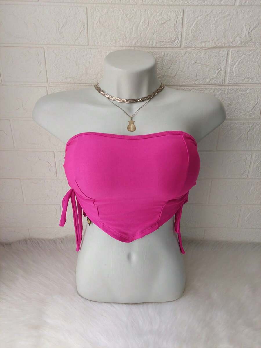 Women's Cropped Top With Band And Tie With Suplex Cup Strapless Blogueirinha One Size - Fits Sizes 36 To 42 - 紫紅色粉紅色 - 查看 1