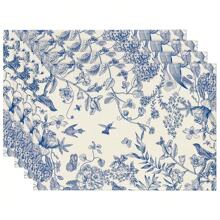 Decoração de mesa de primavera com borboleta de hortênsia aquarela, jogo americano de mesa com flor de caminhão xadrez de búfalo azul-claro, preto e branco, jogo americano chinês de primavera com ervas e flores silvestres azuis, conjunto de 4 peças, jogo americano de mesa de primavera vintage, perfeito para decoração de refeições de cozinha de festa - multicolorido - Ver 7