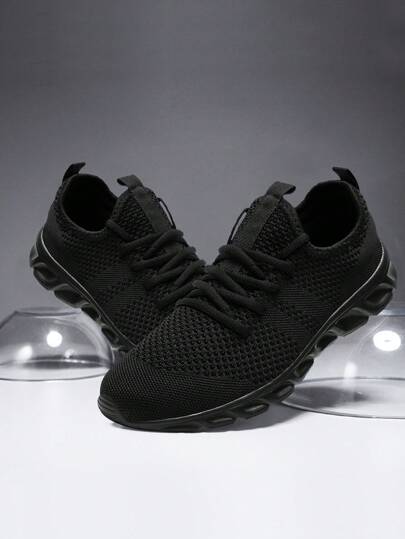 Men's Non Slip Flat Sneakers Mesh Lightweight And Breathable Casual Sports Shoes Outdoor Fashion Running Shoes Comfortable Walking Shoes Black
