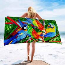 1pc 75cm*150cm Microfiber Beach Towel With Printed Design, Absorbent, Sun-Protective, Suitable For Summer Beach Travel Holiday Bathroom Decor Beach Essentials