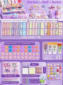 Creamy Guka Sticker Sets, DIY Craft Stickers For Boys And Girls, Hand-Accounting Set Gift Boxes, Stickers For Girls' Hand-Accounting Notebooks, Creamy Gel Guka And Decorative Accessories, Birthday Gifts, Festival Gifts, Christmas Gifts, Suitable For Children Aged 5, 6, 7, 8, 9, 10. - 奶油咕卡套裝 - 查看 8