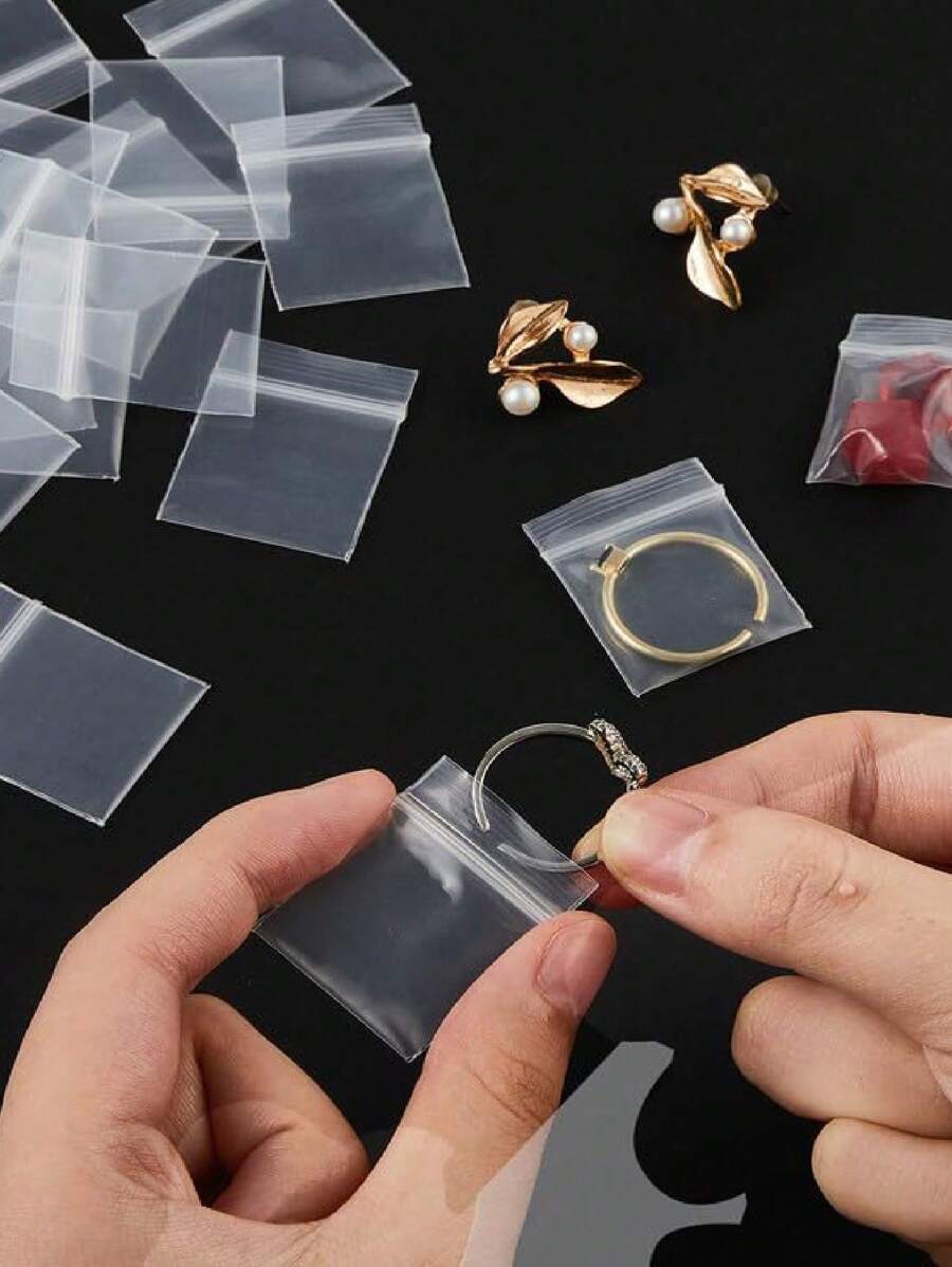 100个透明自封袋加厚小袋子珠宝小包装袋可重复使用戒指耳环塑料袋透明PE可重复密封袋