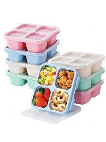 3PCS/1PC 4 格零食容器，带 4 个可拆卸隔层午餐盒容器，可重复使用的餐食准备零食容器，零食午餐盒，单独零食盒，学生午餐盒，非常适合青少年和工人上学、自助餐厅、家庭和露营、厨房、圣诞节礼物，适合学校、自助餐厅、家庭和营地的青年和工作人员，送给女性的礼物，送给男性的礼物 - 彩色 - 查看 2