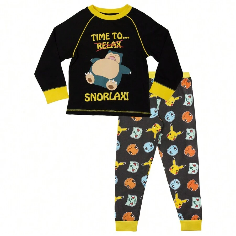 pokemon Pyjamas & Long PJs Set Soft Breathable Pikachu Nightwear Loungewear Comfy Jammies Sleepwear Anime Gift - Black - View 1