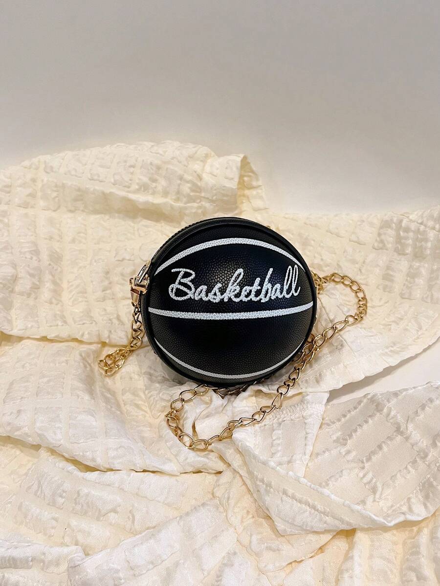 1pc Black Personalized Small Round Bag, PU Mini Crossbody Bag, Sporty Style, Suitable As Gift For Friends, Party Surprise, Everyday Use