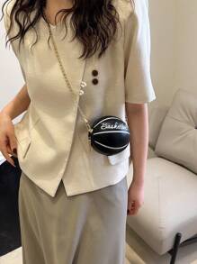 1pc Black Personalized Small Round Bag, PU Mini Crossbody Bag, Sporty Style, Suitable As Gift For Friends, Party Surprise, Everyday Use