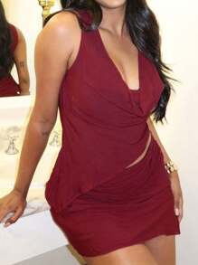 Camiseta de mujer WOWDARK elegante de unicolor y cuello de tortuga reversible - Burdeos - Ver 10