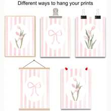 3 套无框波西米亚植物粉色蝴蝶结郁金香花卉时尚艺术海报美学学院风少女房间多巴胺装饰时髦绘画帆布印刷简约墙壁画适用于宿舍、公寓、卧室、客厅、现代家居装饰