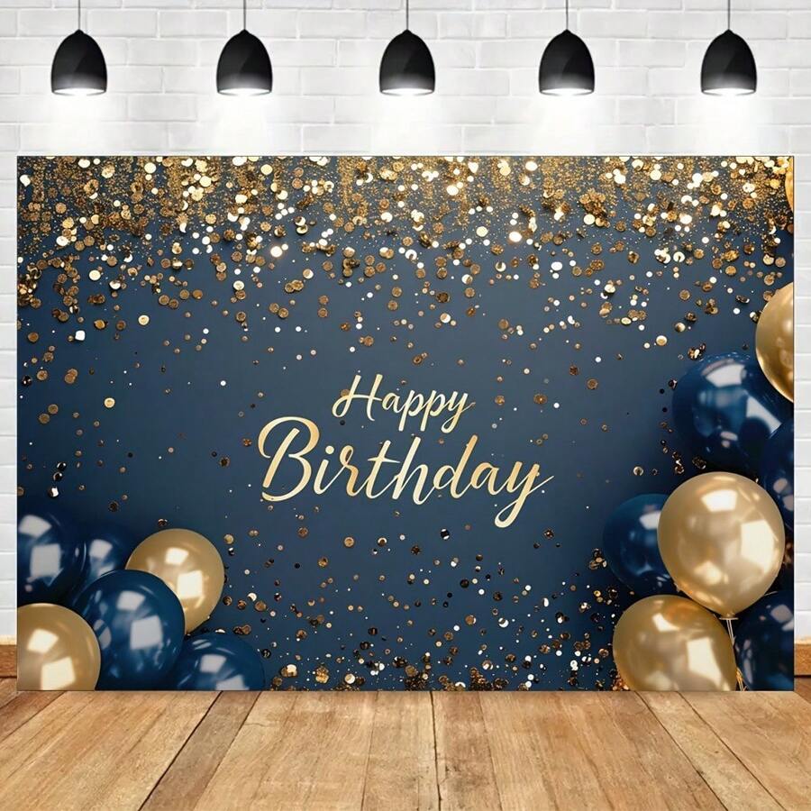 1 件蓝色和金色生日快乐背景横幅、派对装饰