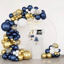 1 set de kit de arco y guirnalda de globos azul marino, dorado, plateado y blanco. Globos de látex metálicos dorados, blancos y confeti de colores variados, en diferentes tamaños, para decoración de despedida de soltera, cumpleaños, boda, aniversario y graduación - Varios estilos disponibles - Multicolor - Ver 1