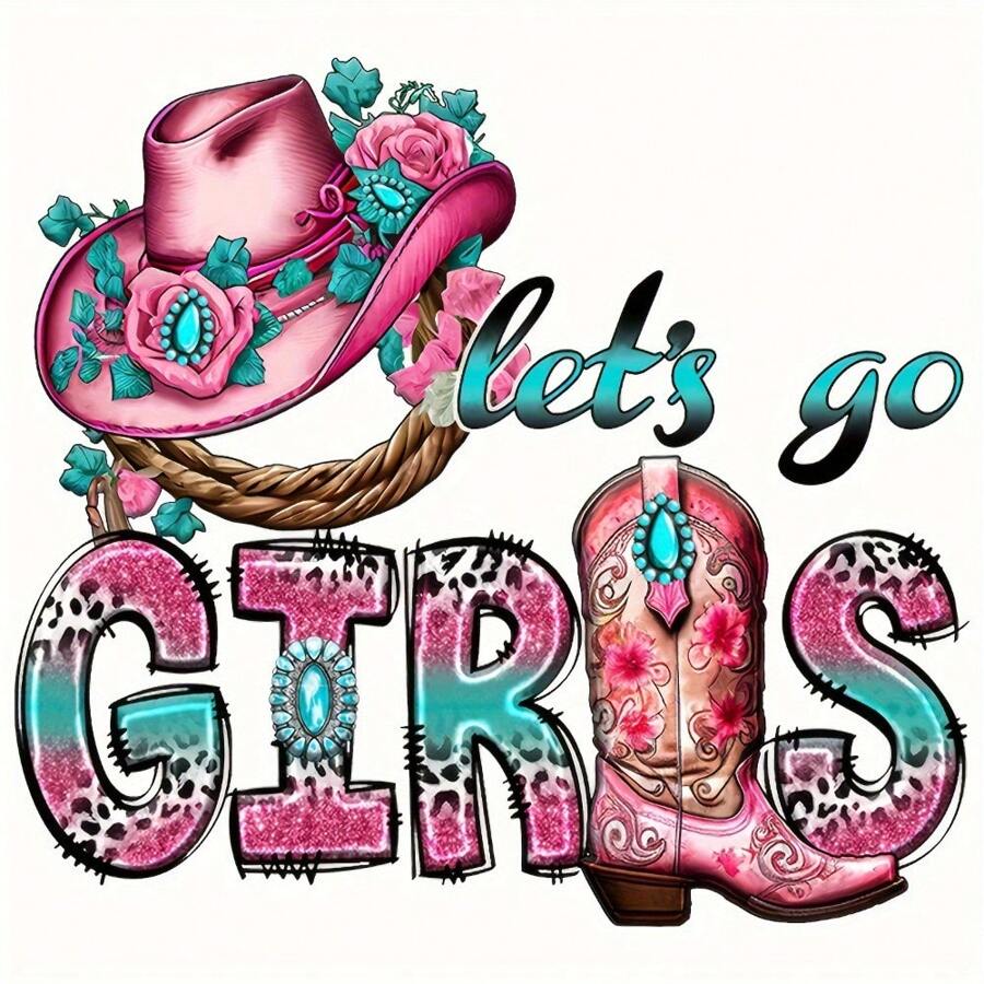 1/2/3 件装牛仔帽和靴子熨烫转印贴纸，流行乙烯基时尚配饰，适用于 T 恤、包包和枕头 - 混合颜色 - 彩色 - 查看 1