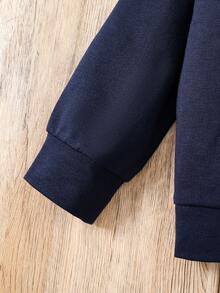 男孩卡通印花圆领连帽衫和运动裤套装 - 寶藍色 - 查看 4