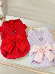 圣诞礼物可爱冬季小狗衣服保暖女童公主狗猫连衣裙宠物甜美裙子小型犬服装宠物连衣裙大号蝴蝶结秋冬小狗连衣裙飞袖两腿小型中型犬幼犬猫装宠物用品