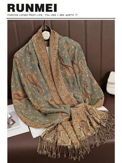 1pc Women Fashionable & Warm Paisley Pattern Printed Scarf, Classic Paisley Hijab And Shawl Hijab For Abaya