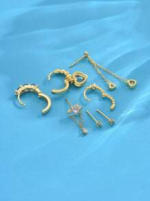 Set de 7 piezas de Elegantes pendientes colgantes con turquesa y circonita con forma de corazón, apropiados para fiestas, festivales, citas o bodas