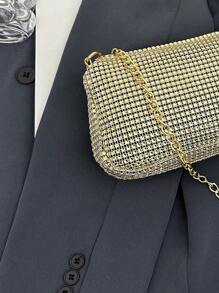 1pc Rhinestone Decor Minimalist Zippered Clutch Bag, Suitable For Women Party, Glamorous Rhinestone Bag, Elegant Prom Bag, Perfectly Matching With Bridal Party - Gold - View 9