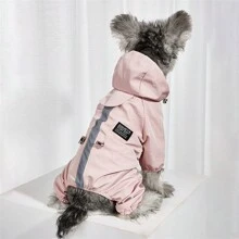 1pc Waterproof Reflective Dog Raincoat With Hood, Leash Clip, For Outdoor Use - Pink - View 13